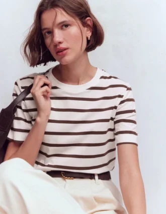 Ren Relaxed Cotton T-shirt Brown and Ivory Stripe