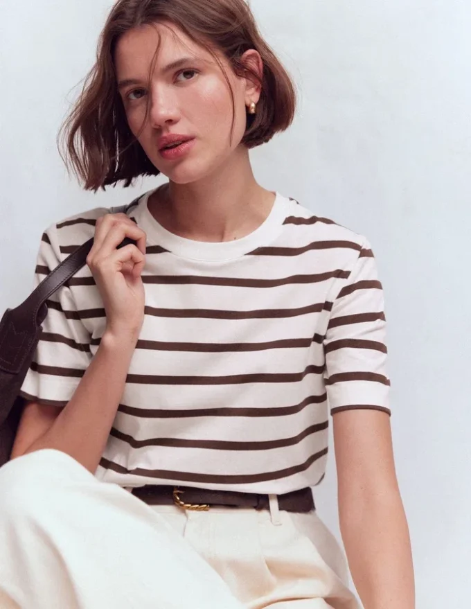 Ren Relaxed Cotton T-shirt Brown and Ivory Stripe Ren Relaxed Cotton T-shirt Brown and Ivory Stripe