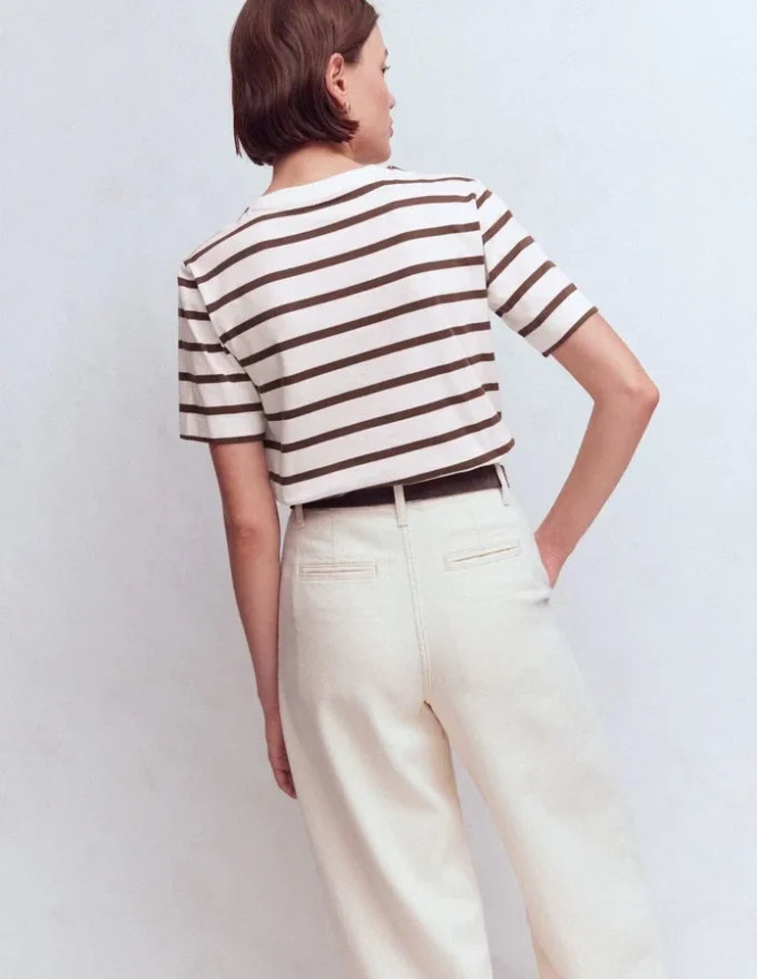 Ren Relaxed Cotton T-shirt Brown and Ivory Stripe Ren Relaxed Cotton T-shirt Brown and Ivory Stripe