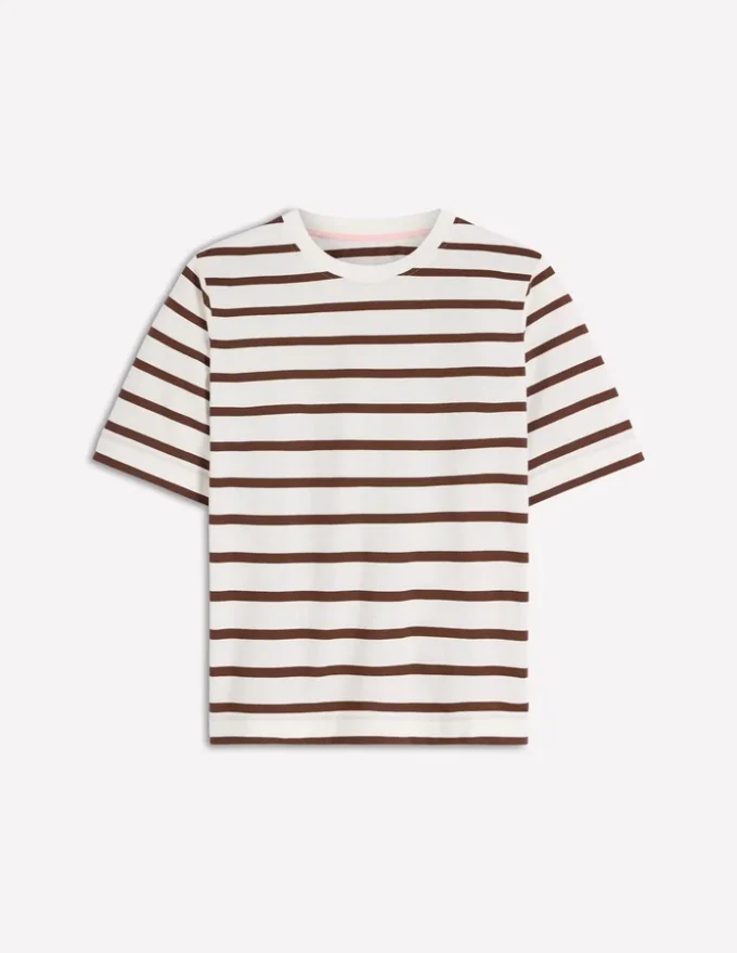 Ren Relaxed Cotton T-shirt Brown and Ivory Stripe Ren Relaxed Cotton T-shirt Brown and Ivory Stripe