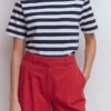 Ren Relaxed Cotton T-shirt Navy and Ivory Stripe Ren Relaxed Cotton T-shirt Navy and Ivory Stripe