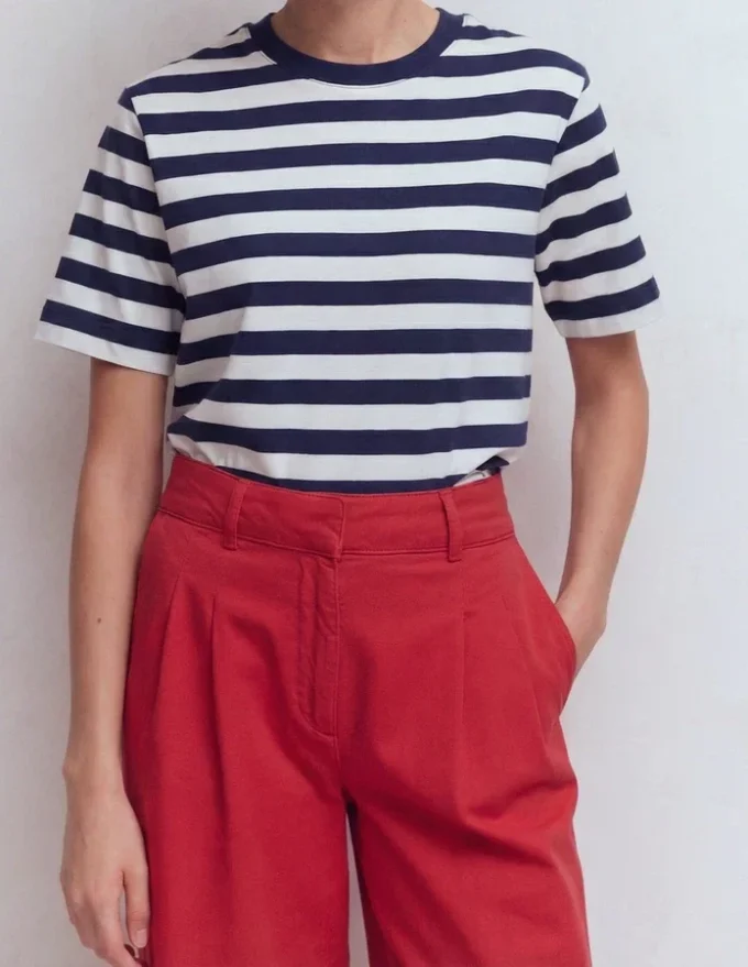 Ren Relaxed Cotton T-shirt Navy and Ivory Stripe Ren Relaxed Cotton T-shirt Navy and Ivory Stripe