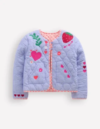 Reversible Quilted Jacket Blue Embroidery Reversible Quilted Jacket Blue Embroidery