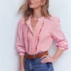 Rhea Trim Doublecloth Top Formica Pink Embroidery Rhea Trim Doublecloth Top Formica Pink Embroidery
