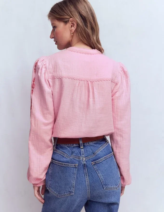 Rhea Trim Doublecloth Top Formica Pink Embroidery Rhea Trim Doublecloth Top Formica Pink Embroidery