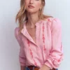 Rhea Trim Doublecloth Top Formica Pink Embroidery Rhea Trim Doublecloth Top Formica Pink Embroidery