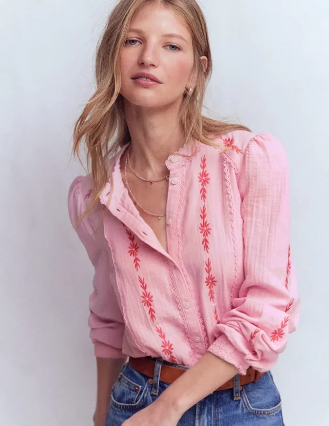 Rhea Trim Doublecloth Top Formica Pink Embroidery Rhea Trim Doublecloth Top Formica Pink Embroidery