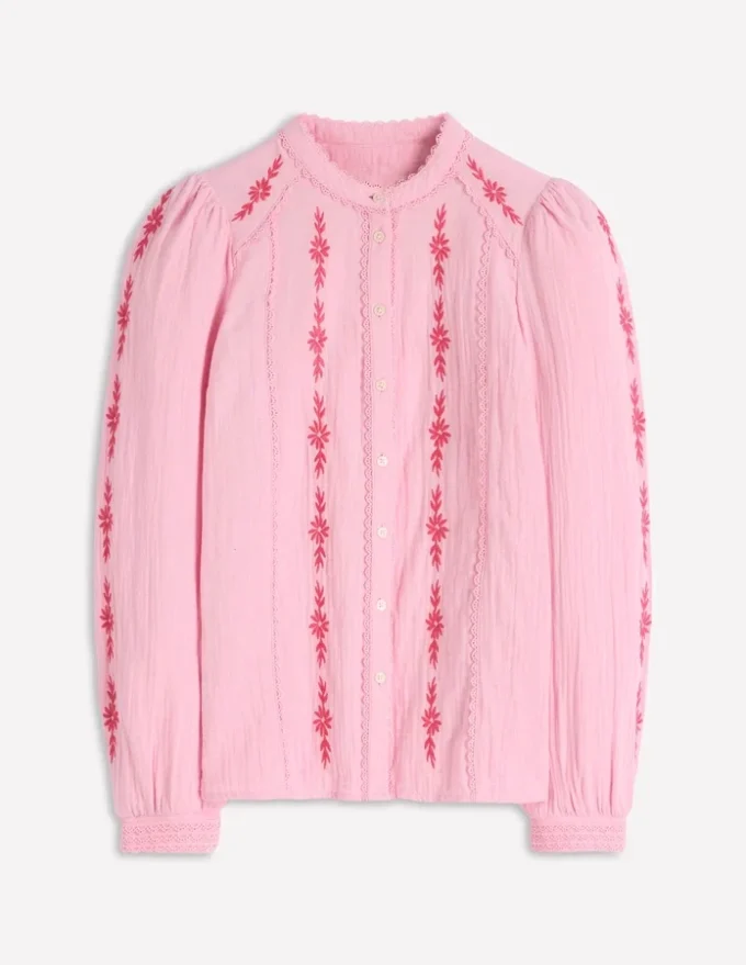 Rhea Trim Doublecloth Top Formica Pink Embroidery Rhea Trim Doublecloth Top Formica Pink Embroidery