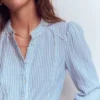 Rhea Trim Doublecloth Top French Blue and Ivory Stripe
