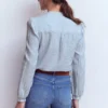 Rhea Trim Doublecloth Top French Blue and Ivory Stripe