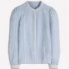 Rhea Trim Doublecloth Top French Blue and Ivory Stripe