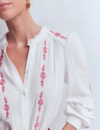 Rhea Trim Doublecloth Top White Cherry Blush Floral