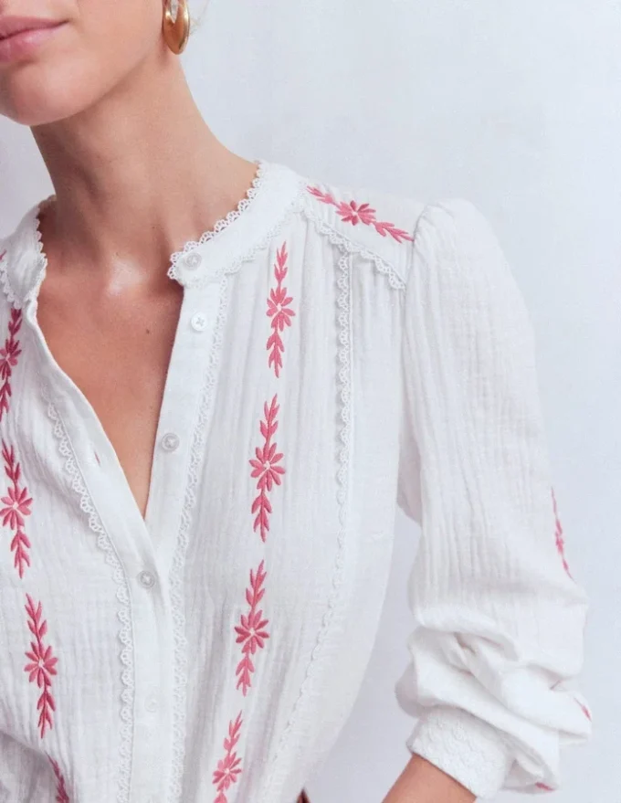 Rhea Trim Doublecloth Top White Cherry Blush Floral Rhea Trim Doublecloth Top White Cherry Blush Floral