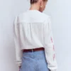 Rhea Trim Doublecloth Top White Cherry Blush Floral Rhea Trim Doublecloth Top White Cherry Blush Floral