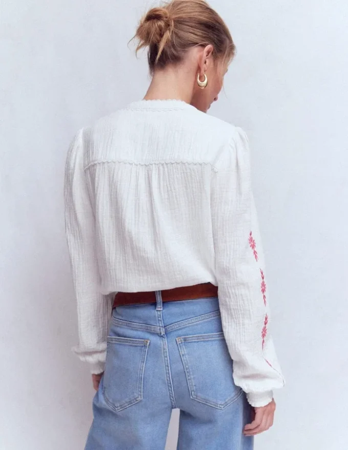 Rhea Trim Doublecloth Top White Cherry Blush Floral Rhea Trim Doublecloth Top White Cherry Blush Floral