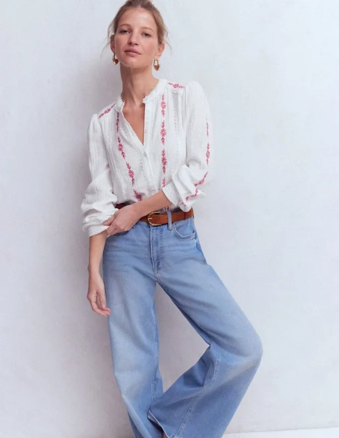Rhea Trim Doublecloth Top White Cherry Blush Floral Rhea Trim Doublecloth Top White Cherry Blush Floral