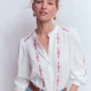 Rhea Trim Doublecloth Top White Cherry Blush Floral Rhea Trim Doublecloth Top White Cherry Blush Floral