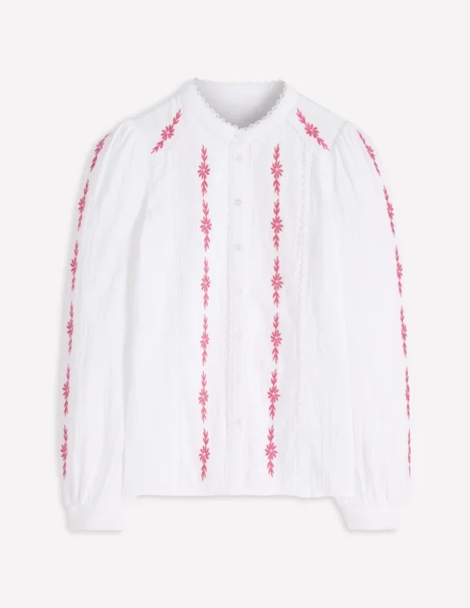 Rhea Trim Doublecloth Top White Cherry Blush Floral Rhea Trim Doublecloth Top White Cherry Blush Floral