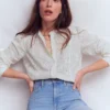 Rhea Trim Insert Broderie Top White Floral Broderie
