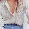 Rhea Trim Insert Broderie Top White Floral Broderie