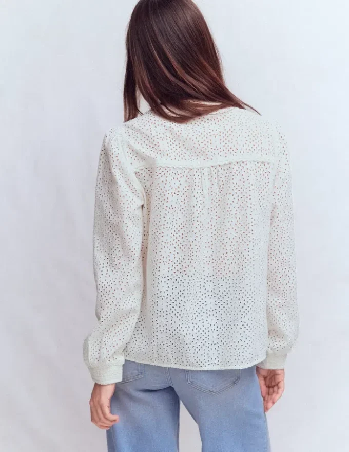 Rhea Trim Insert Broderie Top White Floral Broderie