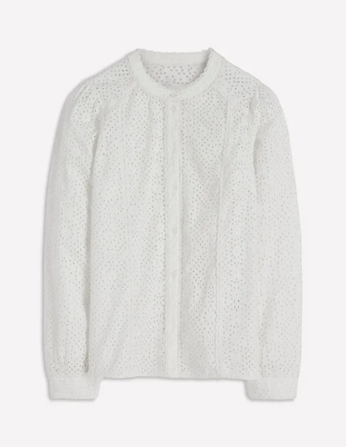 Rhea Trim Insert Broderie Top White Floral Broderie