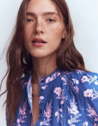 Rhea Trim Insert Cotton Top Blue, Blossomy Sprig