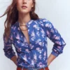 Rhea Trim Insert Cotton Top Blue, Blossomy Sprig
