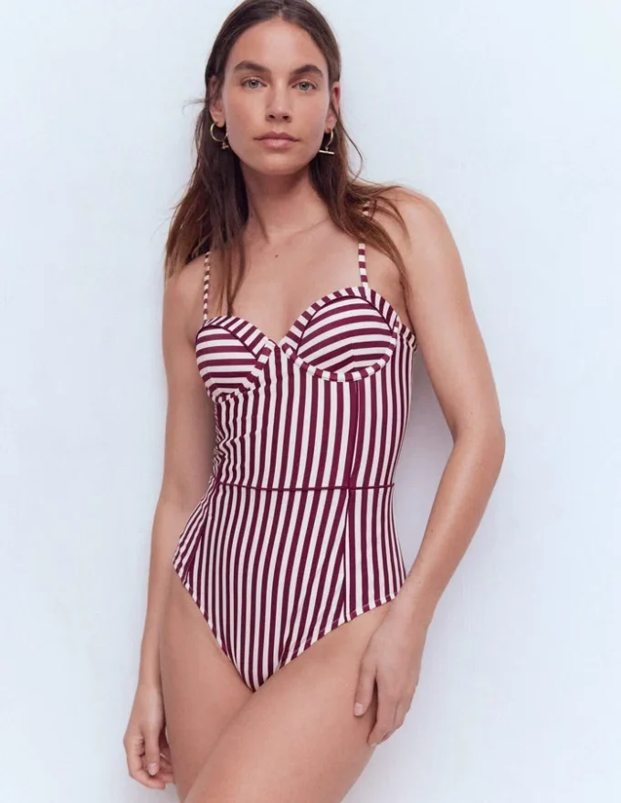 Rhodes Cup Sized Swimsuit Chocberry, Ivory Stripe Rhodes Cup Sized Swimsuit Chocberry, Ivory Stripe