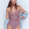 Rhodes Cup Sized Swimsuit Chocberry, Ivory Stripe Rhodes Cup Sized Swimsuit Chocberry, Ivory Stripe