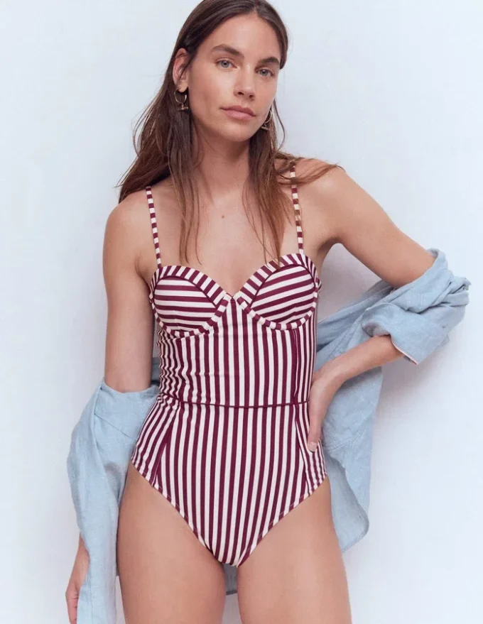 Rhodes Cup Sized Swimsuit Chocberry, Ivory Stripe Rhodes Cup Sized Swimsuit Chocberry, Ivory Stripe