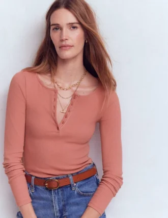 Rib Henley Vintage Rose