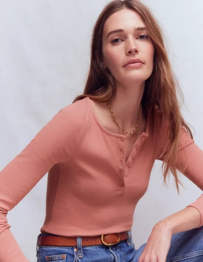 Rib Henley Vintage Rose Rib Henley Vintage Rose
