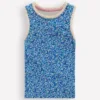 Ribbed Lace Trim Tank Cabana Blue Ditsy Floral