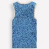 Ribbed Lace Trim Tank Cabana Blue Ditsy Floral