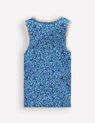 Ribbed Lace Trim Tank Cabana Blue Ditsy Floral