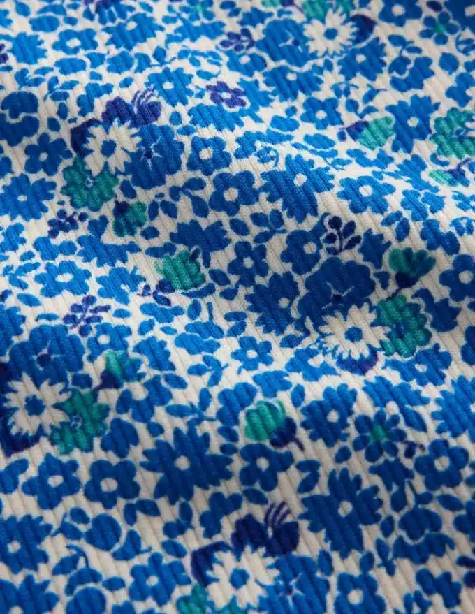 Ribbed Lace Trim Tank Cabana Blue Ditsy Floral
