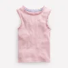 Ribbed Lace Trim Tank French Pink