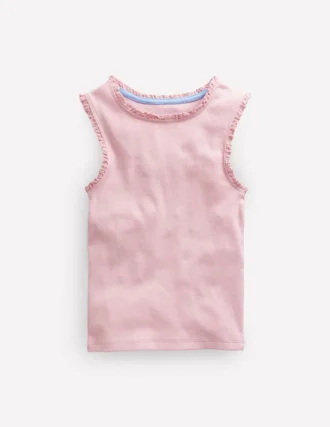 Ribbed Lace Trim Tank French Pink