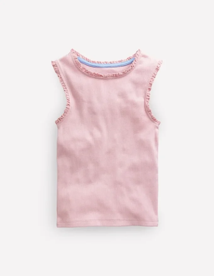 Ribbed Lace Trim Tank French Pink