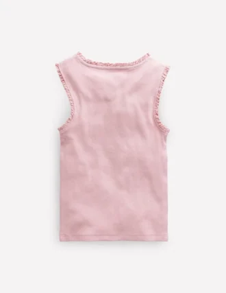 Ribbed Lace Trim Tank French Pink