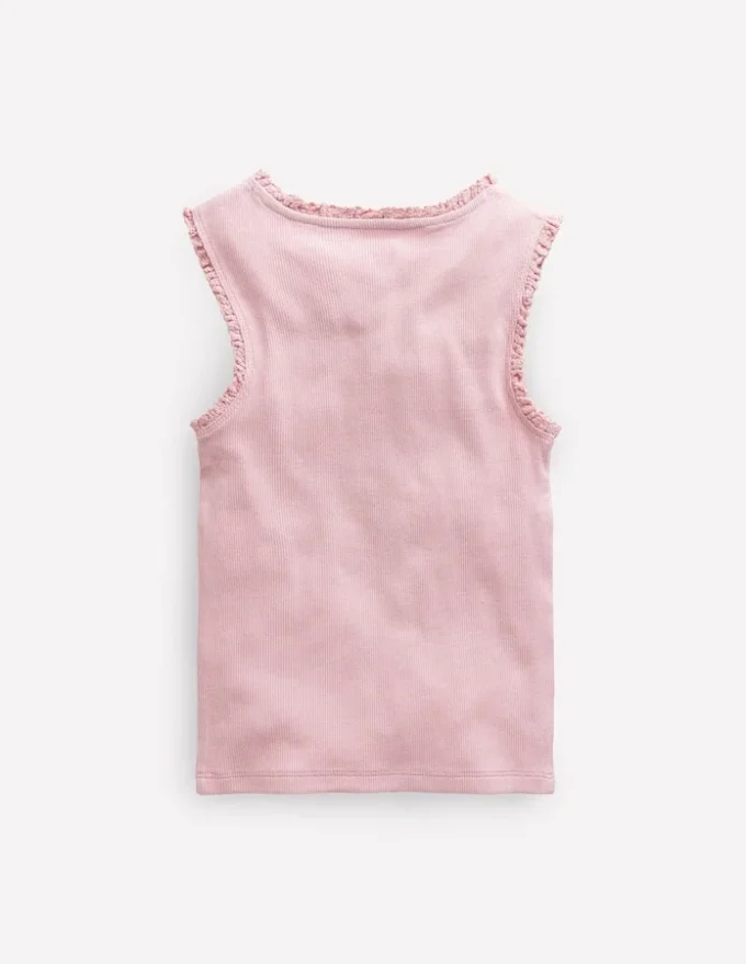 Ribbed Lace Trim Tank French Pink