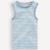 Ribbed Lace Trim Tank Glacier Blue Stripe