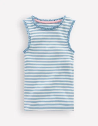 Ribbed Lace Trim Tank Glacier Blue Stripe