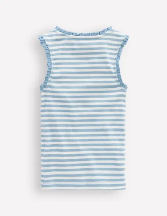 Ribbed Lace Trim Tank Glacier Blue Stripe