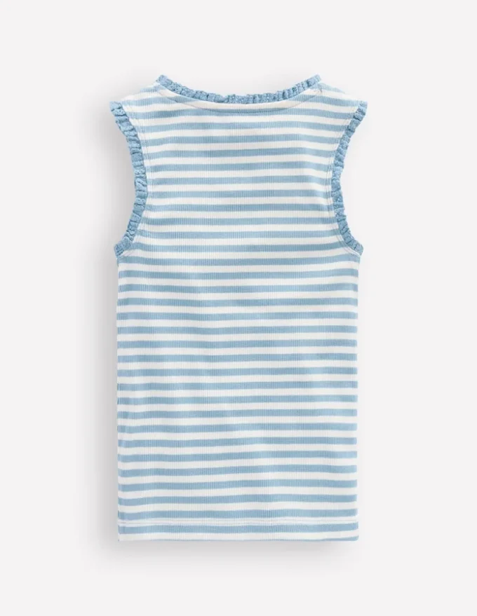 Ribbed Lace Trim Tank Glacier Blue Stripe