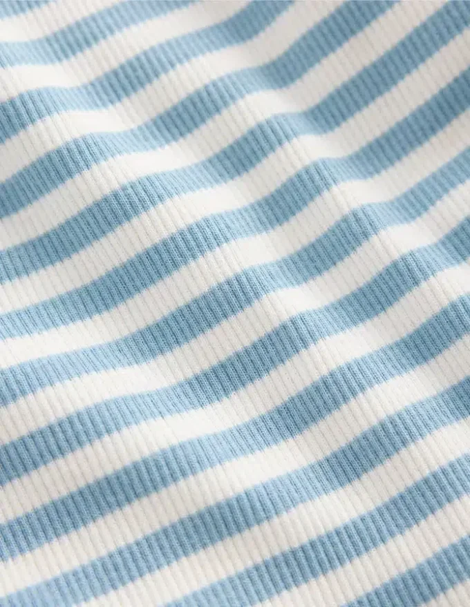 Ribbed Lace Trim Tank Glacier Blue Stripe