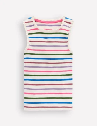 Ribbed Lace Trim Tank Multi Stripe
