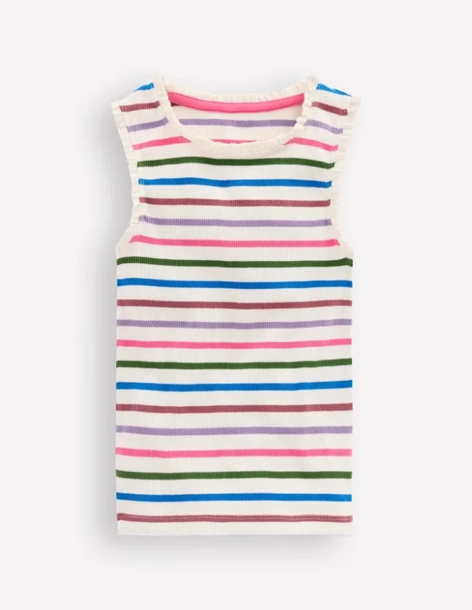 Ribbed Lace Trim Tank Multi Stripe