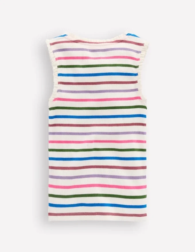 Ribbed Lace Trim Tank Multi Stripe